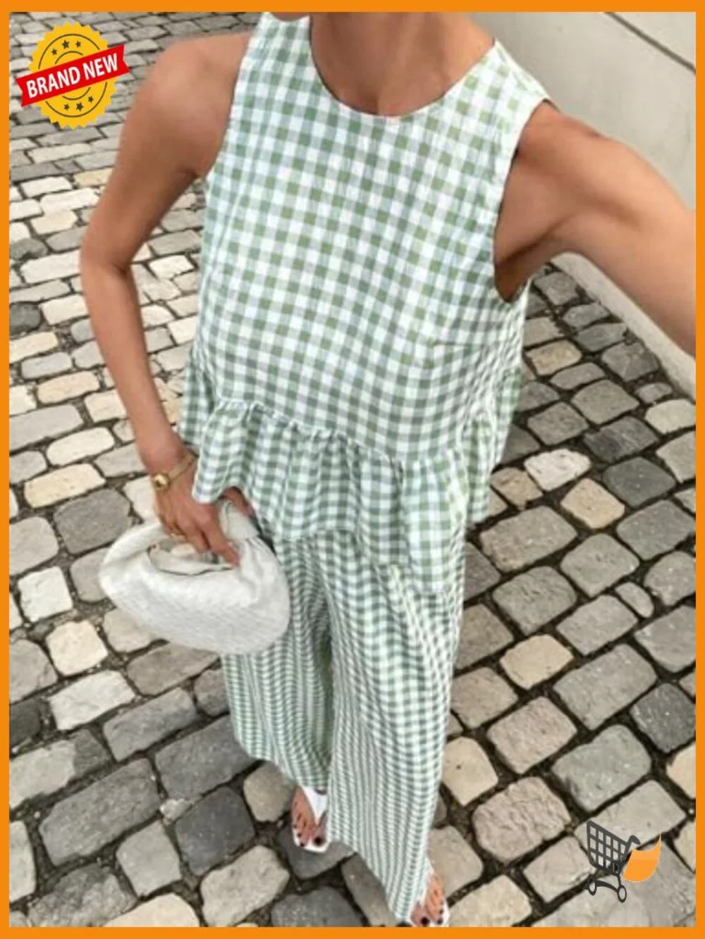Gingham 2 Piece Lounge Set Sleeveless Tank Wide Leg Pants Matching Outfit Summer